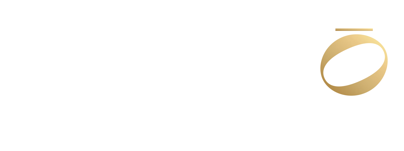 Primary logo with ©, White + gold